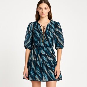 Jenny Han Abstract Print Tie-Neck Mini Dress Size S